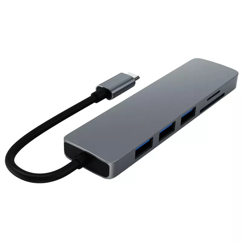 USB-C კონექტორი | Converter  Type-C To  HDTV 6 in 1 / 3 Port / Grey