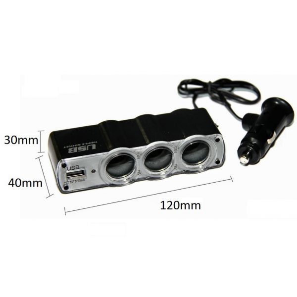 Car ადაპტერი გადამყვანით | Car Fast Charger Triple socket WF-0120 24V DC5V / Black